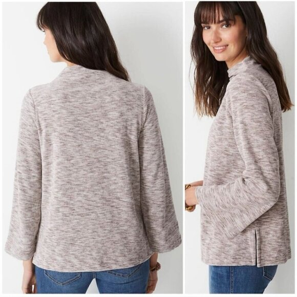 J. Jill NWOT Velour Funnel Neck Tan Space Dye Tunic Moonstone Bell Sleeve Size L - Picture 4 of 9